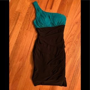 B. Darlin Black One Shoulder Dress with Blue Lace